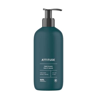 ATTITUDE Liquid Hand Soap, EWG Verified, Plant and Mineral-Based, Vegan Personal Care Products, Pine & Sage, 16 Fl Oz