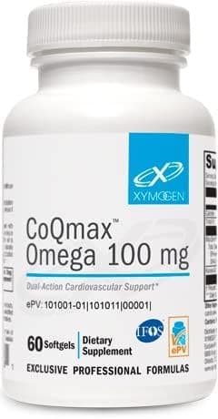 XYMOGEN CoQmax Omega 100 mg - CoQ10 + Fish Oil Omega 3 Supplement - Dual-Action Heart Health Support - Coenzyme q10 + Specialized Fish Oil for 3X Greater Absorption of EPA DHA (60 Softgels)