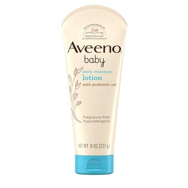 Aveeno Baby Daily Moisture Body Lotion for Sensitive Skin, Hypoallergenic Moisturizing Baby Lotion with Nourishing Oatmeal to Deeply Moisturize Baby's Skin, Fragrance-Free, 8 fl. oz