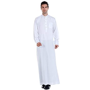 Men's Muslim Clothes Button Closure Durable Kaftan Robe Dubai Long Gown Ethnic Clothes,1pc Soft Robe - StlyeB White