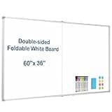 WALGLASS Large White Board Dry Erase Board, 60" x 36" Double-Sided Foldable Dry Erase Board for Wall, Magnetic Whiteboard for Office, Home, School, Kitchen