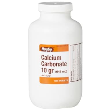Rugby Calcium Carbonate 10 gr (648 mg) - Antacid - 1000 Tablets (1 Pack)