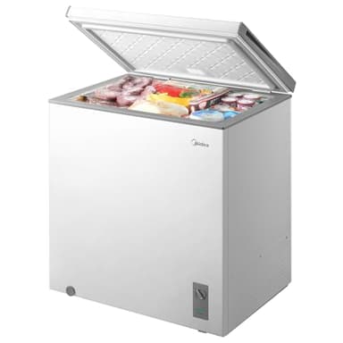 Midea MERC07C4BAWW Chest Freezer, 7.0 Cubic Feet Freezer With Removable Basket, Interior LED Light, Adjustable Temperature, For Kitchen Apartment Office, White