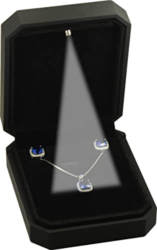 The Jewellery Pak LED Black Necklace Box Luxury Octagonal Design LED Pendant Jewelry Gift Box LED Necklace Jewelry Gift Box with Light for Men for Women Box Dimension 2.83〞(W)*3〞(D)*2.17〞(H)