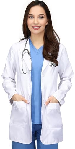 Utopia Wear Professional Women’s Lab Coat Mid-Length Medical Lab Coat for Science Chemistry and College, White, Small