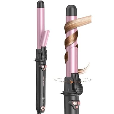 Wavytalk Rotating Curling Iron, Curl Cycle, 1 Inch Automatic Curling Wand for Long Hair, Get Effortless Curls with Self Spinning Barrel up to 430°F with Home Button, Dual Voltage, Rose Gold
