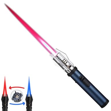 Torch Lighter, Bright Fire Lighter with Safety Lock and Adjustable Red/Blue Flame, Refillable Butane Gas Windproof Jet Flame Cool Lighters, for Candles Campfires BBQ Baking, Camping, Gift