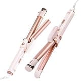QUICO Professional 2-in-1 Curler Iron and Steam Hair Straightener, 1" Ceramic Hair Curling Wand, with Negative Ions, 330/360/390/420°F, Temp Memory, Fast Heating & Auto-Off, with Glove & Comb & Clips