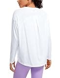 CRZ YOGA Pima Cotton Long Sleeve Workout Shirts for Women Loose Fit Crew Neck Yoga Athletic Tops Casual Fall Shirt White Medium