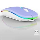 Guiheng Wireless Bluetooth Mouse,LED Dual Mode Rechargeable Silent Slim Laptop Mouse,Portable(BT5.2+USB Receiver) Dual Mode Computer Mice,for Laptop,Desktop Computer,ipad Tablet,Phone,Mac(Purple)
