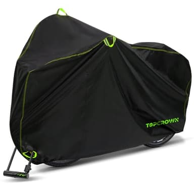 Topcrown Bike Cover Waterproof Outdoor Storage for 1/2/3 Bikes, Bicycle Cover Rain Sun UV Dust Wind Proof with Storage Bag for Mountain Road Bike/Ebike (210D Black+Green, XL Size for 1 bike)