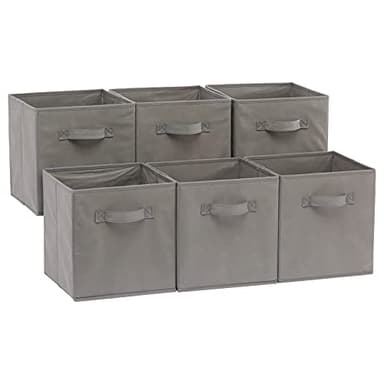 Amazon Basics Collapsible Fabric Storage Cubes Organizer with Handles, Sturdy, Gray, 10.5-x-10.5-x-11-inch, Pack of 6