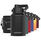 WATERSY Half Gallon Water Bottle Insulated(Cold for 48 Hrs),BPA Free&Leak Proof,64oz Stainless Steel Water Jug/Flask,Big thermos,Large Water Bottle with Handle for Gym,Hiking,Camping,Black