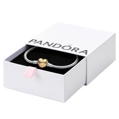 PANDORA Moments Heart Clasp Snake Chain Bracelet - Compatible Moments Charms - Gift for Her - Sterling Silver Yellow Gold - With Gift Box - 7.1"