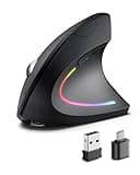 POJTK Ergonomic Wireless Rechargeable Mouse, Bluetooth+USB A+Type C(3 in 1) Connection, 5 Levels Up to 4800 DPI, 6 Silent Buttons, 2.4GHz Carpal Tunnel Vertical Mice, for Laptop, Desktop,MacBook-black