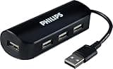 Philips 4-Port USB 2.0 Hub with 480 Mbps Data Transfer, Data USB Hub, Perfect for Travel, for MacBook, iMac, Surface, External Hard Drives, Flash Drives, Keyboard, Mouse, Desk Fan, Black, SWL3923B/37