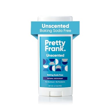 Pretty Frank Natural Aluminum-Free Deodorant Stick, Baking Soda-Free, Unscented (1-Pack) | Sensitive Skin Friendly, Effective Odor Control for Women & Men, Organic Ingredients, No Added Fragrance