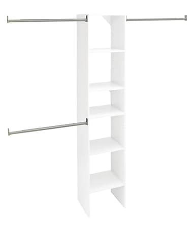 ClosetMaid SuiteSymphony Wood Closet Organizer Starter Kit with Tower and 3 Hang Rods, Shelves, Adjustable, Fits Spaces 4 – 9 ft. Wide, Pure White
