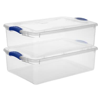 CNEIESD (2 pack) 32 Quart Clear Latching Storage Bin with Lid, Under Bed Storage Container, Stackable Plastic Bin for Linens, Seasonal Clothes