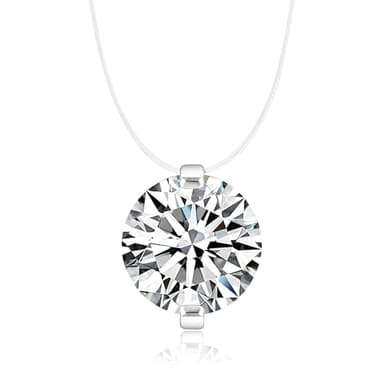 0.5/1/2/3CT Moissanite Women's Necklace, D Color VVS1 Moissanite Round Cut Fishbone Necklace Pendant, Invisible Necklace, 925 Sterling Silver Plated with 18K White Gold, Certificate Included (2, carats)