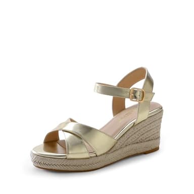 DREAM PAIRS Espadrille Dressy Wedge Sandals, Women's Platform Sandals Casual Summer, Comfortable High Heeled Wedges with Adjustable Buckle,Size 8,Gold-Metallic,SDPW2408W