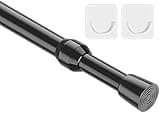 MEXAU 1Pack Spring Tension Curtain Rod 26-39 inch Black Adjustable Spring Rod Extendable Tension Rod For Kitchen, Bathroom, Window, Bookshelf, Closet
