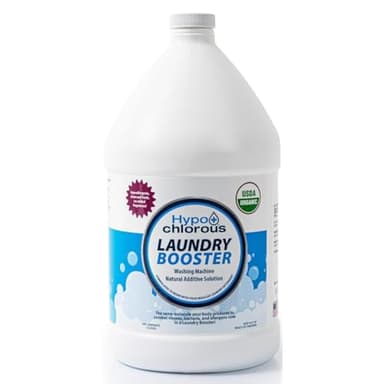 Hypochlorous Laundry Booster (1 Gallon) Organic Laundry Sanitizer and Odor Eliminator | Non Toxic Additive Safe for Sensitive Skin, Towels, Workout Gear, Pet Bedding (64 Loads)
