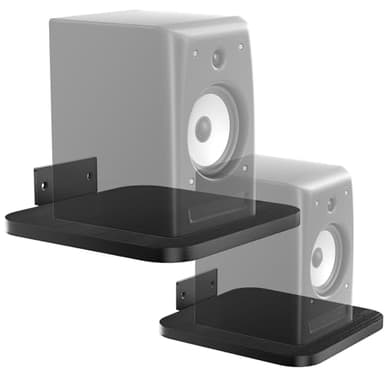 WALI Speaker Wall Mount, Heavy Duty Bookshelf Speaker Floating Wall Shelves, Surround Sound Speakers Stand for Living Room, Home Theater and Gaming Room, Holds up to 55 Lbs, (SWM302B), 1 Pair, Black