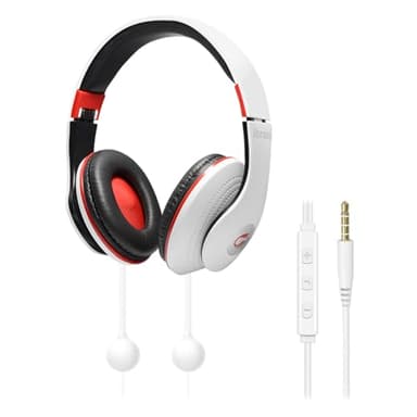 ibrain Air Tube Headset with 3.5mm Jack Air Tube Over-Ear Headphones Wired Airtube Earphones with Microphone Volume Control - White