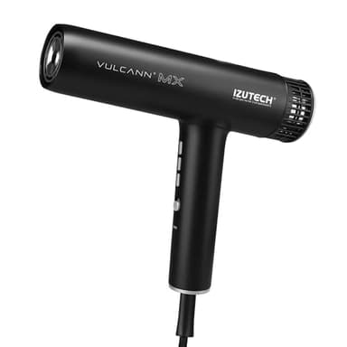 IZUTECH Vulcann MX 2.0 Ionic Hair Dryer with Diffuser, 1875 Watt, Lightweight Blow Dryer with 2 Magnetic Nozzles for Hair Styling, Adjustable High Heat and Cold Air Flow, All Hair Types, Black