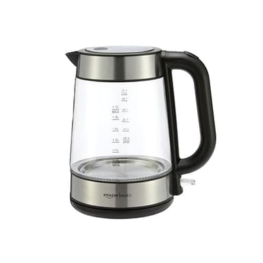 Amazon Basics Electric Kettle with Glass Carafe for Tea and Coffee, BPA-Free, Fast Boiling, Auto Shut-Off, Boil-Dry Protection, Water Level Indicator, 1.7 Liter, 1500W, Black and Silver