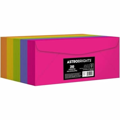 Astrobrights Color 10 Envelopes, 4.125" x 9.5", 24 Lb/89 Gsm, "Happy" 5-Color Assortment, 200 Pack (92109)
