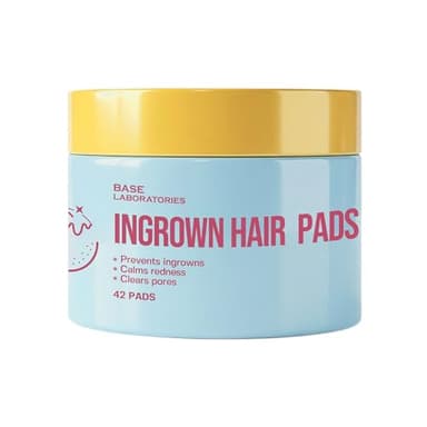 BASE LABORATORIES Ingrown Hair Treatment Pads with AHA+BHA - Razor Bump Treatment - Daily AfterShave to Help Prevent Ingrown Hairs For Men & Women - Bikini Area, Underarms, Neck, Beard – 42 Pads