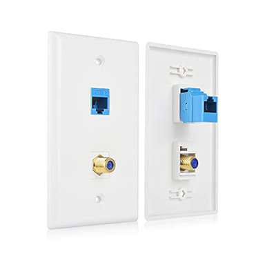 [UL Listed] Cable Matters 2-Pack 2-Port Ethernet Coax Wall Plate, Coax and Ethernet Wall Plate, RJ45 and Coaxial WallPlate, White