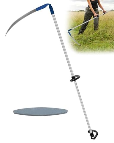CGENWDCH Scythe for Grass Cutting with Stone, Farming Tall Grass Cutting Long Scythe Tool, 27" Heavy-Duty Steel Blade & Adjustable Handle, for Efficient Grass Cutting, YardLawn Care, Weed Trimming