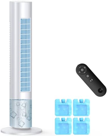 CENSTECH Evaporative Air Cooler, 35" Windowless Air Conditioner Portable w/3 Speeds, 25ft Remote, Smart Timer & Water Tank, Portable Air Conditioners No Windows Needed, 90°Oscillating AC Unit for Room