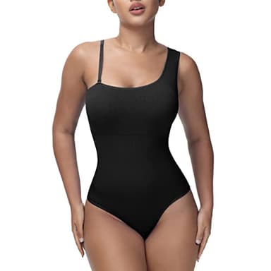 Soo slick Shapewear Bodysuit for Women Tummy Control Tops Mono Strap Sleeveless Bodysuit Thong Sculpting with Removable Padding and Straps (Black X-Large)