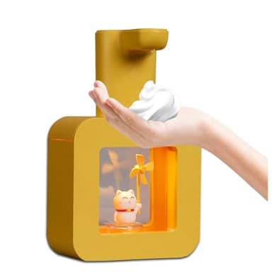 Ipalmay Kids Automatic Foam Dispenser - Lovely Soap Dispenser for School Bathroom Kitchen Office, Waterproof USB Rechargeable Hand-Free 13.5oz, Children Birthday Gift, Yellow Cat