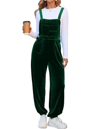 Simplee Womens Velvet Jumpsuits Overalls Dressy Casual Spaghetti Straps Semi Formal Holiday Christmas Jumpsuit Winter Outfits Dark Green L