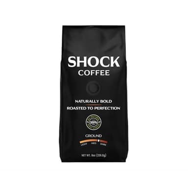 Shock Coffee Naturally Bold | Extra High Caffeine Strong Coffee | Medium Dark Roast Ground | Premium Arabica | 8 ounce