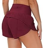 THE GYM PEOPLE Womens High Waisted Running Shorts Quick Dry Athletic Workout Shorts with Mesh Liner Zipper Pockets (Wine Red, Medium)