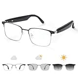 Bluetooth Audio Smart Glasses, Blue Light Glasses for Women Men, Remote Shooting, Open Ear Sound Mic & Speakers, Magnetic Charging, Color-Changing Polarized Sunglasses Lenses, Voice Assistant（GS06S)