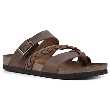 WHITE MOUNTAIN Shoes Hazy Footbed Sandal, Brown/Leather, 10 M