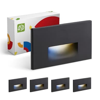 ASD LED Recessed Step Light Fixture, Outdoor & Indoor Stair Tread Lighting | 3CCT, Dimmable, Waterproof, ETL Listed | 3W 120LM 3000K-5000K 120V | Staircase Hardwired Illumination | Black, 4 Pack