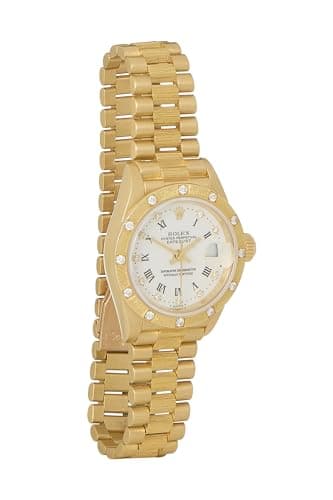 Rolex, Pre-loved Diamond 18K Gold Bark Datejust President 69288 26mm, White