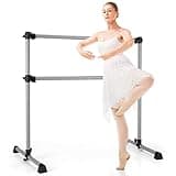GOFLAME 4FT Ballet Barre Portable, Freestanding Double Ballet Barre Height Adjustable with Anti Slip Base, Heavy Duty Stretch Dance Bar for Home Workout (Sliver)