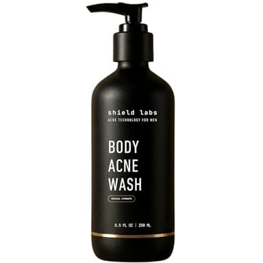 Shield Men's Acne Body Wash for Back, Chest & Shoulders - 4% Benzoyl Peroxide Body Wash, Clears Breakouts & Acne Scars – Unscented with Niacinamide, Glycolic Acid & Ceramides, 8.5 oz