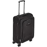 Amazon Basics 23-inch Luggage, Softside Suitcase With TSA Lock, 8 Spinner Wheels, Front Exterior Pocket, 3 Interior Pockets For Dry and Damp Clothes/Towels Separately, Black