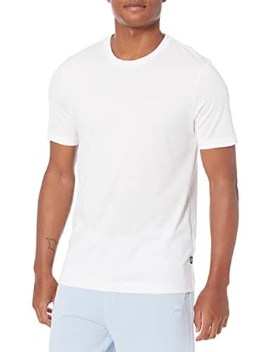 Boss Mens Small Logo Cotton Crewneck T Shirt T Shirt, Basic White, Medium US