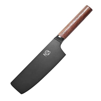 MITSUMOTO SAKARI 7 inch Japanese Nakiri Chef Knife, Professional Black Titanium Coated Vegetable Kitchen Knife, German Premium Alloy Steel Cooking Chef's Knives (Walnut Handle)